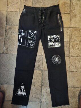 Dolls Kill x Current Mood black lace-up patch jeans - size M